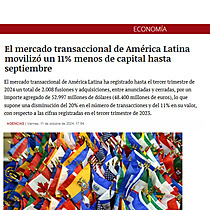 El mercado transaccional de Amrica Latina moviliz un 11% menos de capital hasta septiembre